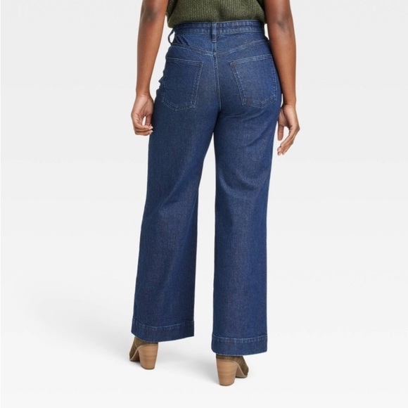Women's High-Rise Wide Leg Jeans - Universal Thread™M Dark Wash Short new - Picture 4 of 9